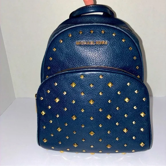 Michael Kors Abbey Backpack Medium Navy Blue Leather Studded *READ - Picture 1 of 14